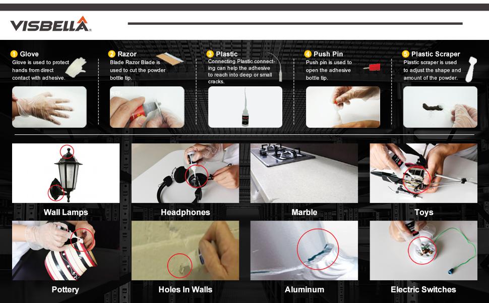 7 Seconds Speedy Fix Strong Instant Adhesive & Filling Powders Reinforcing Waterproof Super Repair Glue Fix for Metal Surfaces & Hard Plastic Products (Black&Grey 4PC)