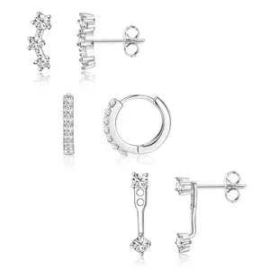 Hypoallergenic Earring Set, Pack of 3 Pairs — Silver-Tone Copper Hoop Earrings for Cartilage, Small Stackable Studs, Gentle on Sensitive Ears, Resistant to Fading, Elegant Gift, Fashionable Pairing