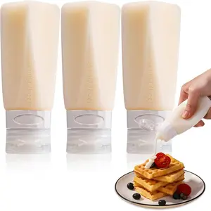 Set of 3 Leak Proof  Travel Bottles Mini Sauce Dispensers Small Portable Salad Dressing Containers to Go for Lunch 3oz Squeeze Condiments Bottles Lunchbox Accessories