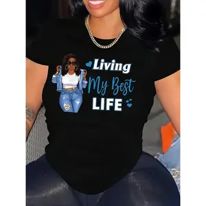 [Plus Size T-Shirt] Women's Plus Size Oversized T-Shirt - Plus Size Medium (Medium) Stretch Casual Round Neck Short Sleeve Top - Comfortable Loose Fit T-Shirts for Women - Suitable for Casual Attire