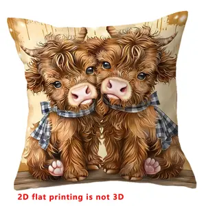 Cute Cow Pattern Digital Print Pillow Cover, Vintage Style Single-Sided Cushion Case for Living Room Bedroom Home Decor, All Seasons Use