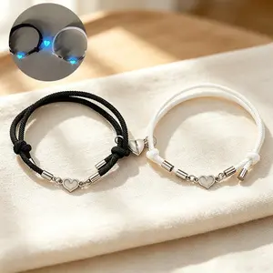New Luminous Heart-Shaped Matching Bracelets for Best Friends & Couples - Hand-Woven Magnetic Milan Wire Bracelet