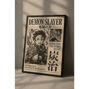 [Sale Off Up To 50%] [Unframe] Demon Slayer Newspaper Style Poster – Anime Wall Art, Manga-Inspired Print, Tanjiro Kamado, Otaku Decor