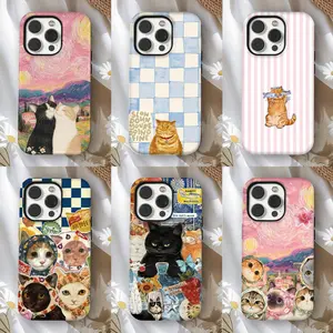 Aesthetic Cat Art Phone Case, Vintage Van Gogh Oil Painting Kitten Cover, Maximalist Collage Cat Meme Shell, Coquette Cottagecore Cat Lover Gift, Shockproof Protective Phone Case