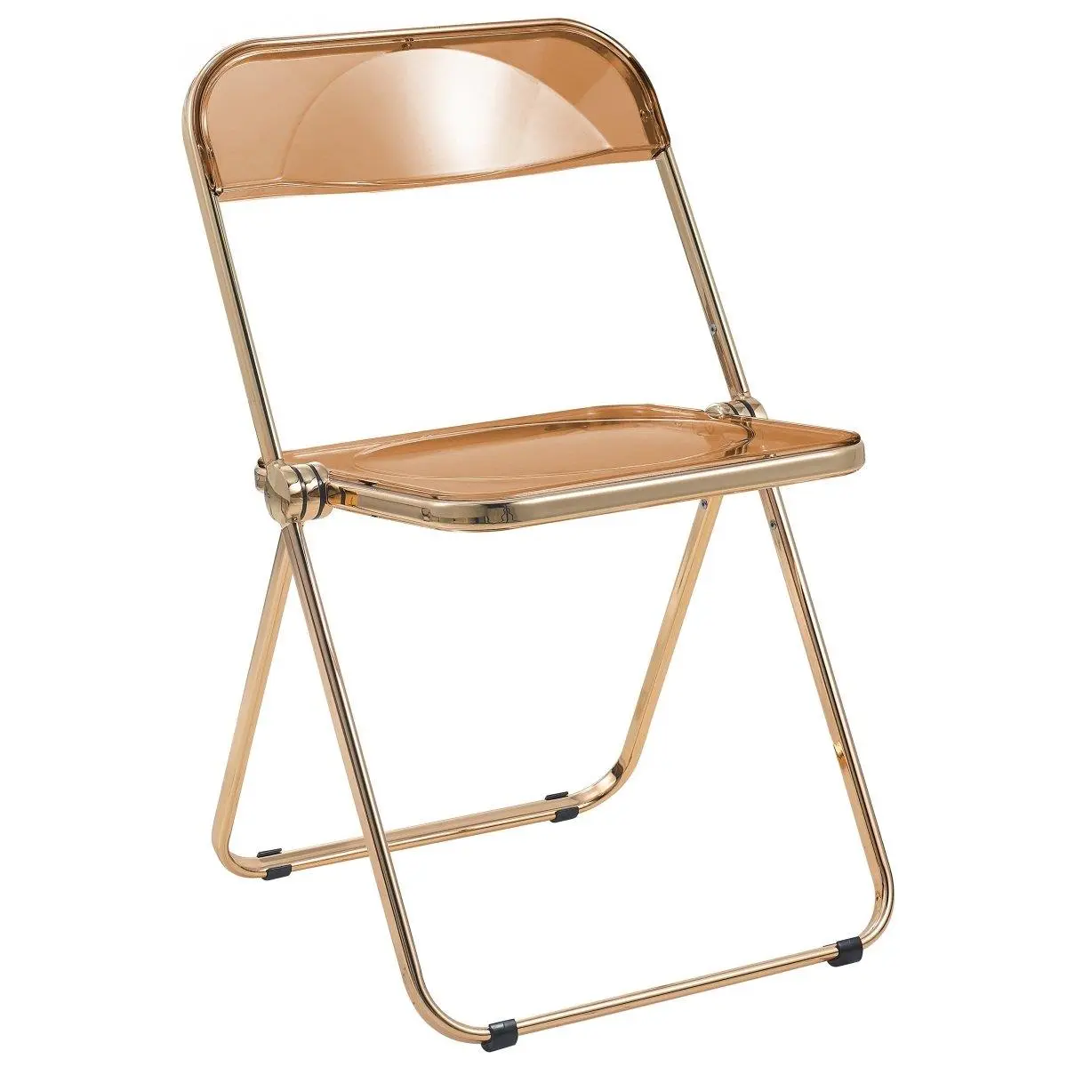 LeisureMod Lawrence Transparent Acrylic Folding Dining Chair - LFG19OR, Tangerine, Gold Metal Frame (Acrylic&Chrome), 30x19x18.5" Size, 17.4 lbs Weight, Easy Maintenance, Ideal for Kitchens & Daily Use