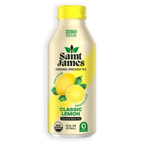 Saint James Classic Lemon Flavored Black Tea USDA Organic 12pk Case Zero Sugar Iced Beverage