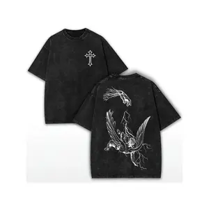 180g[100%cotton] Cotton T-Shirt - Double-Sided Wax Print Flying Soul & Bat Wing Skull Design, Short Sleeve Round Neck Casual Tee for Hay2k,Vintage,Streetwear Christmas heavy cotton t-shirt vintage Pure Short Sleeve T-Shirt heavyweight pure