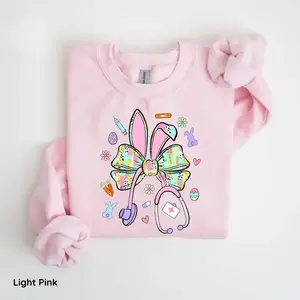 Easter Nurse Coquette Sweatshirt, Stethoscope Sweatshirt, Happy Easter, Nurse Easter Brushstroke, School Nurse Shirt, Nurse Easter Bunny Ears Shirt