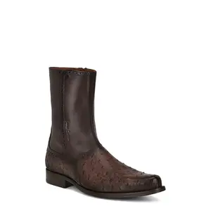 Cuadra Men's Brown Genuine Ostrich Leather Round Toe Short Boot