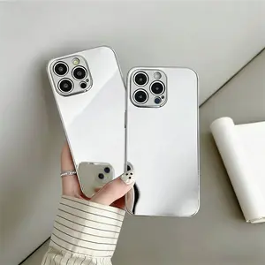 【Luxury】Mirror Phone Case for iPhone 16 15 14 13 12 11 Pro Max Plus, Silver Plated Makeup Mirror Back, Full Camera Lens Protection, Shockproof Anti-Drop Protective Cover, Cute Aesthetic Case for Women Girls, Ideal Birthday Holiday Gift