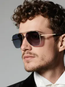 Men's Metal Double Beam Classic Aviator Sunglasses, Trendy Casual Tinted Lens Sunglasses for Everyday Use, Fashion Accessories for Outdoor Activities