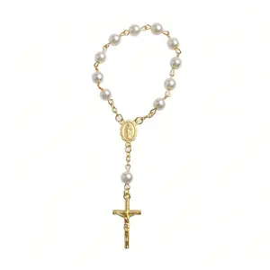 1 Pc Pearl Catholic Finger Rosary, Gold & Silver Chain Rosary For Baptism And First Communion Events, Perfect For Personal Use & Gifts
