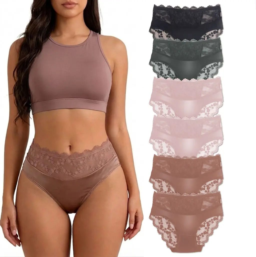 IN FEMFORT 12-Piece/ 6-Piece Women's Lace Panty Set, Women's Novelty Underwear Briefs, Mid-Waist Bikini Women's Hipster Brief Panties for Girls Ladies Daily Wear