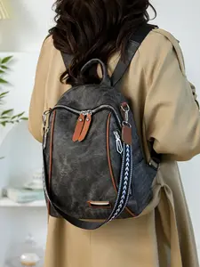 New Women's PU Backpack, Vintage Style Multifunctional Travel Bag, Fashion Streetwear Soft Leather Shoulder Bag for Daily Commute, Lightweight Backpack