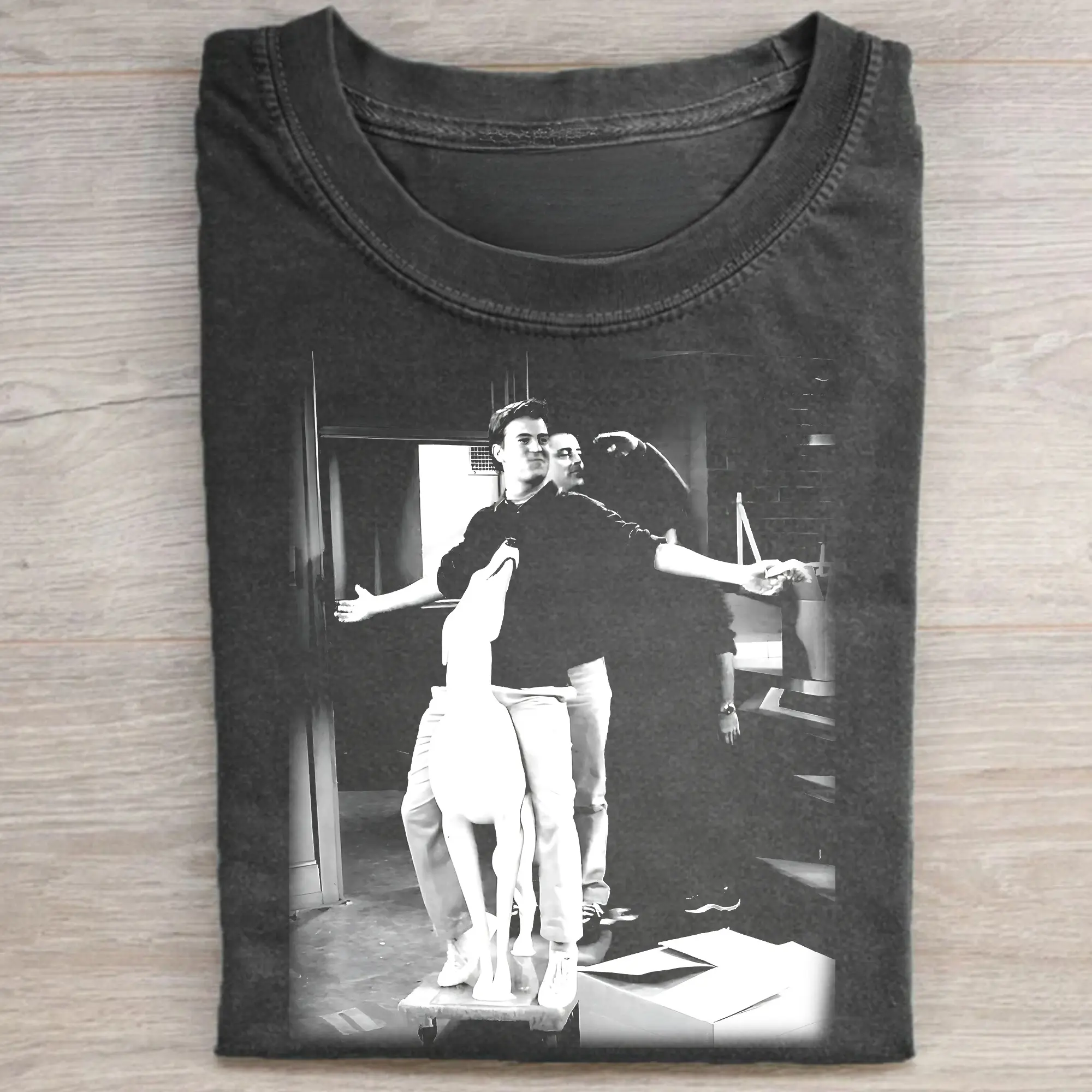 Gildan Men's Vintage Round Neck Shortsleeve Graphic T-Shirt - Friends Sitcom Chandler Bing & Joey Tribbiani Funny Design, Black Streetwear Top, Cold Wash Christmas Gift, Casual