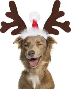 Dog Elk Reindeer Antler Headband Pet Christmas Costume Headwear Accessories for Dogs and Cats Adjustable Elastic Band Festive Hat