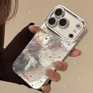 Glitter Embossed Star Protective Phone Case Cover Compatible with 17 Pro Max Lens Protector iPhone 16 Shockproof 13 Luxury 15 14