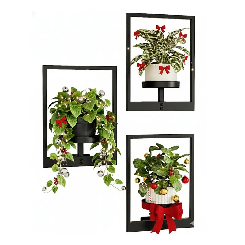 Bamworld 3-Pack Contemporary Metal Frame Hanging Wall Planter Pots - Garden Accessories, Hanging Plant Hanger, Modern Home Decor, Window Use, Built for Indoor or Outdoor Home Decor, Celebration Gift