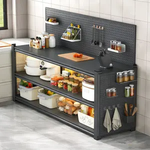 Heavy-Duty 3-Tier Metal Storage Rack with Adjustable Shelves and Freestanding Design Features Reinforced Non-Slip Pads Ideal for Organizing Kitchens, Garages, and Pantries-a Versatile and Practical Shelving Solution.