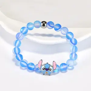 Disney Stitch Blue and Green Bead Bracelet - Vibrant Blue & Green Beads with Stitch Charm for Fans