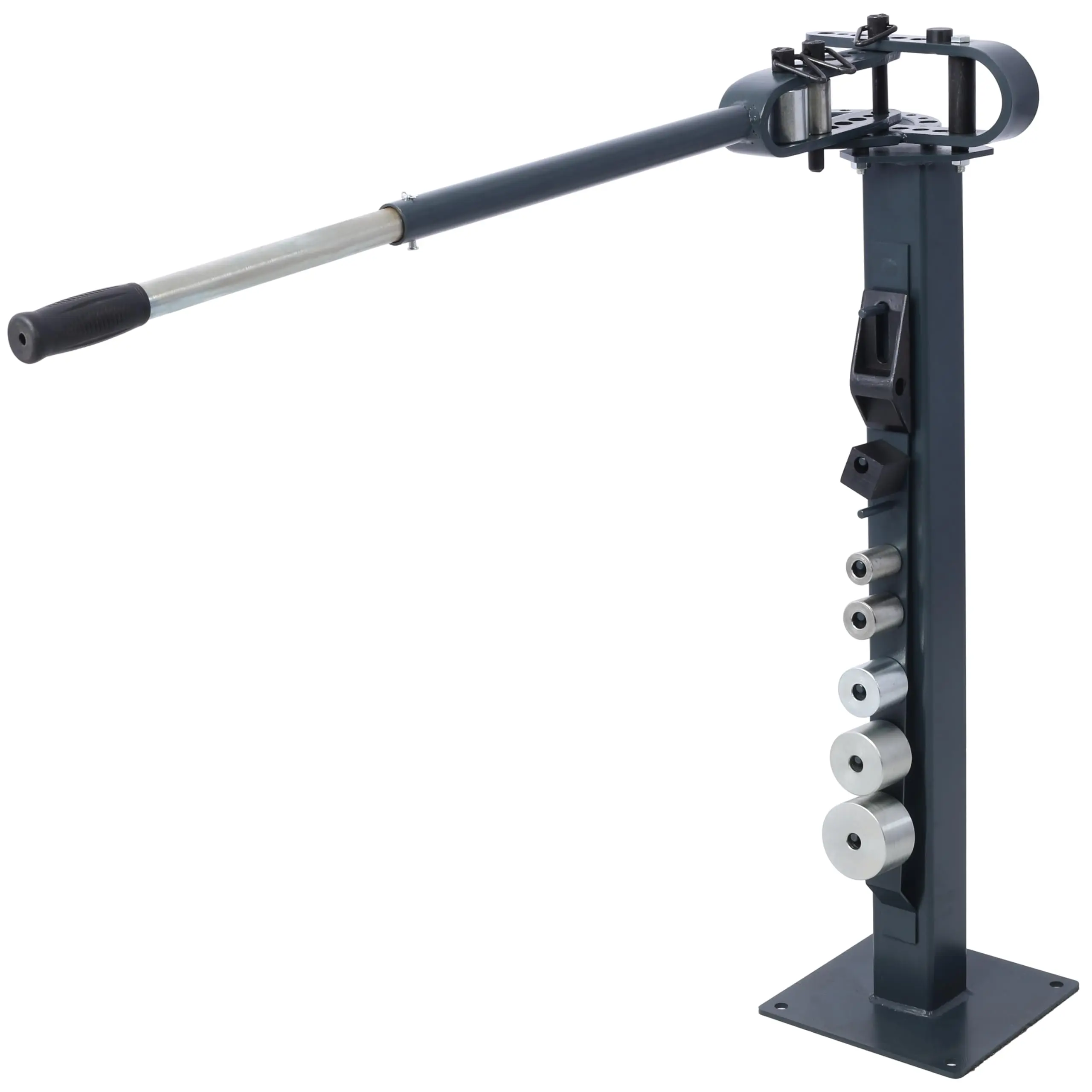 Garvee Lightweight Heavy-Duty Steel Portable Floor Compact Metal Bender with 7 Round Bending Dies, 44-in Mount Powder-Coat Telescoping Handle, Supports 5/8-in Thickness & 1-15/16-in to 3-in Width, Ideal Metal Shaping Tool