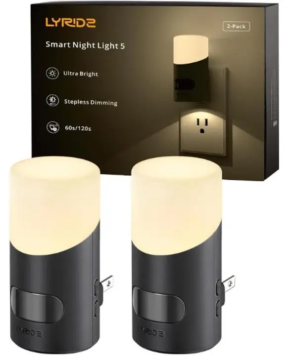 Lyridz Motion Sensor Activated Night Light (2 Pack)Dimmable Plug-in Home Smart Auto Wall Lamp Led Lights Bedroom Indoor for Hallway Bathroom Kitchen