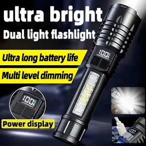 High-Lumen Digital Display Flashlight, Multifunctional Outdoor Use, Adjustable Zoom, 5 Lighting Modes, 18650 Battery, Ideal for Camping, Work, Emergency, High Lumens Flashlight, Led Flashlight