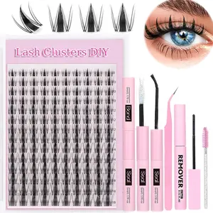 Eyelash Extensions Kit, 1 Set Including D Curl Fake Lashes & Eyelash Glue & Eyelash Remover & Tweezers & Eyelash Brush, Professional Eye Makeup Set for Women, DIY Lash Clusters, Cosmetics Kits