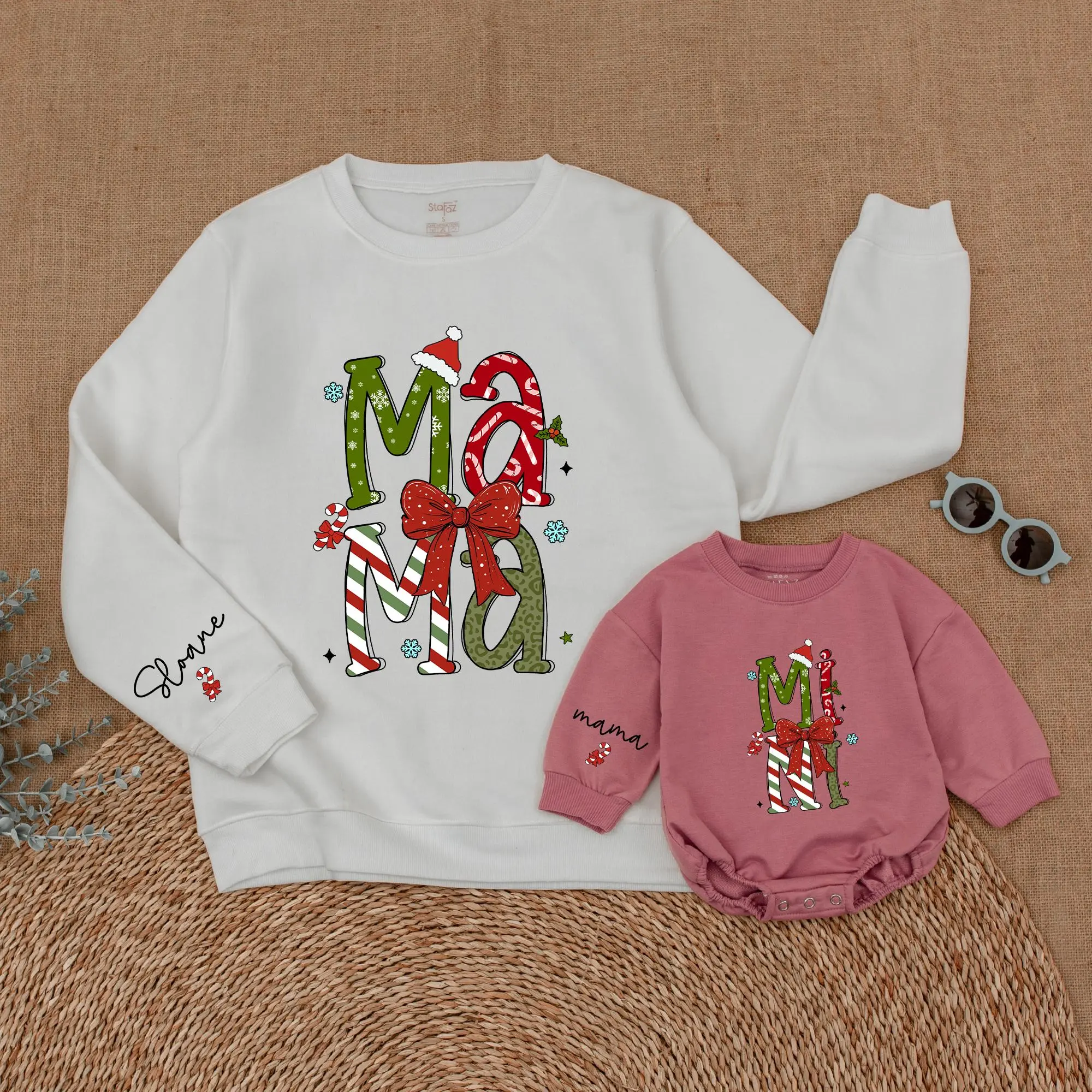 Personalized Christmas Mama and Mini Sweatshirt, Christmas Bubble Romper, Christmas Mommy and Me Sweatshirts, Christmas Family Matching
