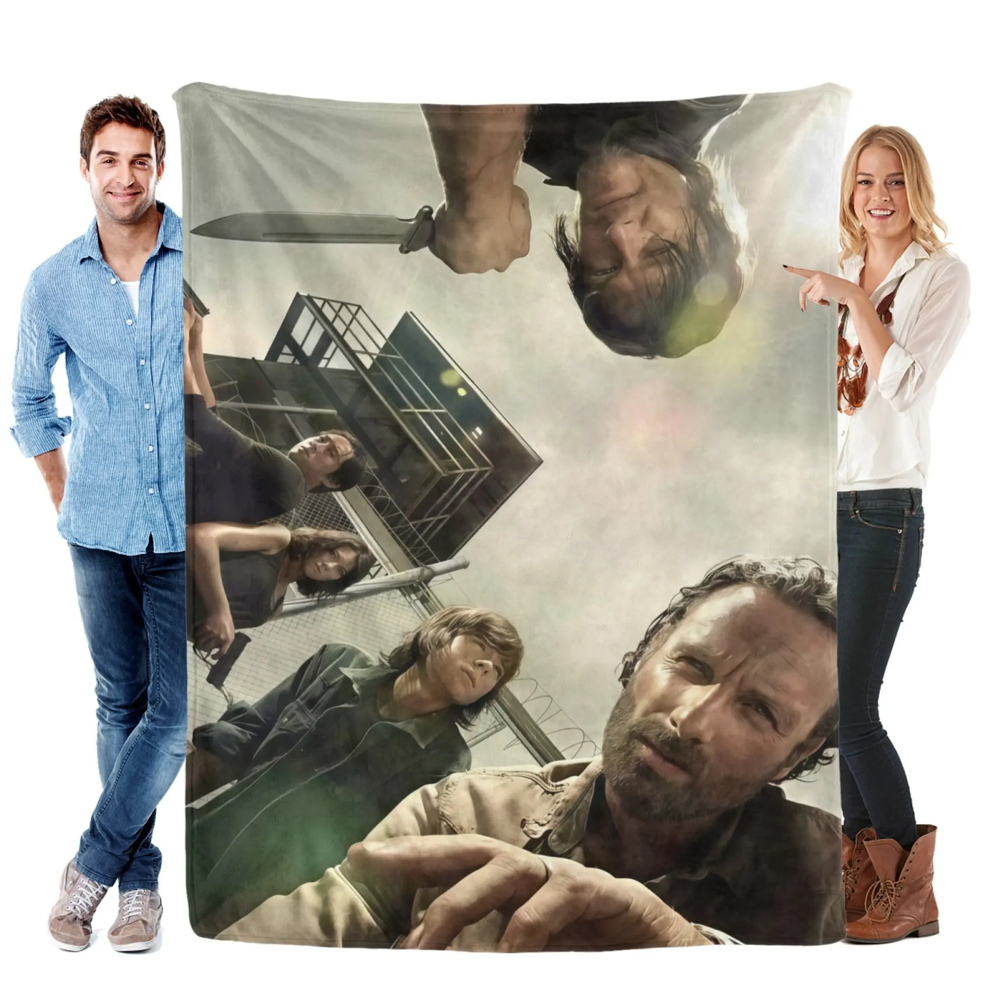 The Walking Dead Group Character Poster Flannel Throw Blanket - Flannel Fabric, Multi-Size (30x40in, 40x50in), Durable TV Series Cast Print, Soft Lightweight, Retro Zombie Survival Home Room Decor Sofa Bed Cover, Gift for Horror Drama Fans