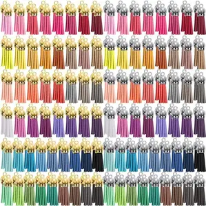 200 Pieces Keychain Tassels Bulk Leather Tassel Pendants Colorful Tassels for Keychain DIY and Craft (Gold and Silver)