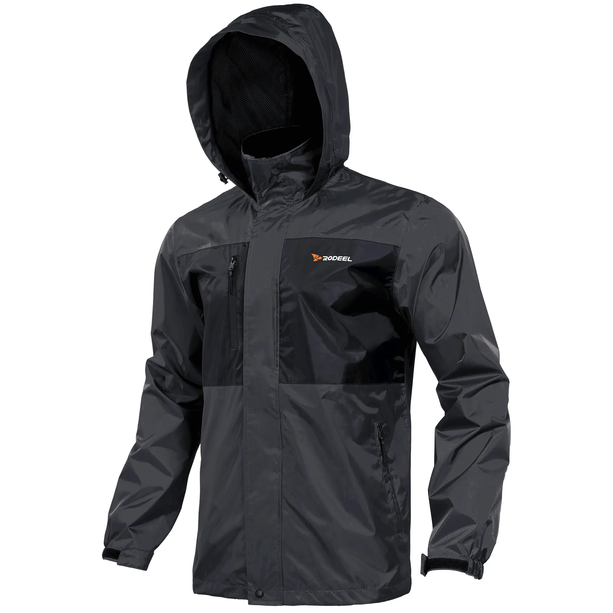 RODEEL 722 Mens Longsleeve Waterproof Fleece Jacket - Lightweight, Breathable, Full-Zip, Hooded, Durable Rain Gear - All-Seasons Outdoors Windbreaker for Hiking, Camping - Holiday Gift for Men’s Work & Outdoor Activities