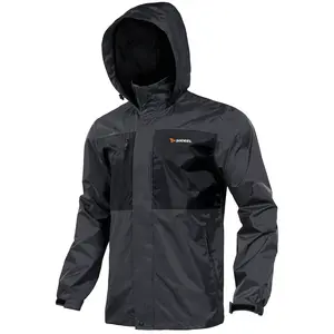 RODEEL 722 Waterproof Jacket Men Lightweight Breathable Full Zip Hooded Rainwear Durable Rain Coat Weatherproof Windbreaker For Outdoor Hiking Camping Fishing Boating Construction Roofing Landscaping Gardening Menswear, Holiday Gift