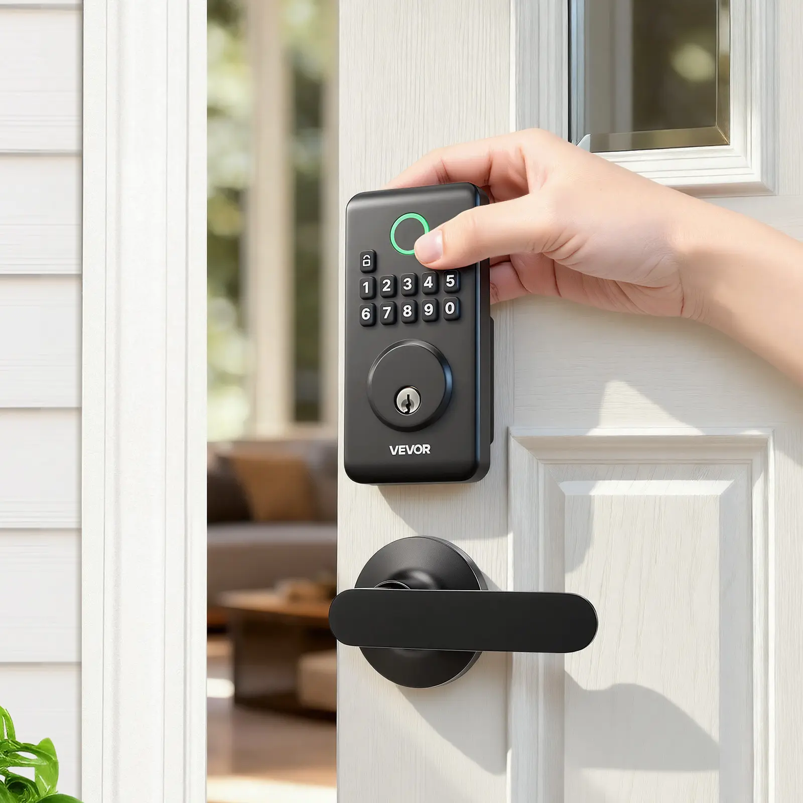 VEVOR Corrosion Resistant Smart Door Lock with Handle Set, Electronic Keypad Deadbolt, Easy-Grip Lever Handles, Customizable User Codes, Keyed Entry, Auto Lock, Anti-Peeking, Matte Black, Corrosion Resistant Smart Door Locks