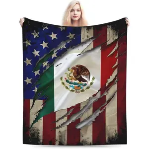 Proud Mexican American Flag Flannel Throw Blanket, Multifunctional Double-Sided Heat Print Lightweight Blanket with Mexican Roots, Indoor Home Decor for Sofa, Bedroom, Multifunctional Blanket