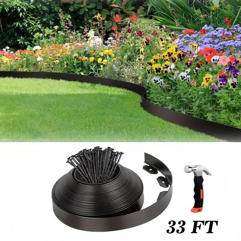 Landscape Edging Strip with Anchoring Spikes, No-Dig Flexible Garden Edging Kit, Durable Plastic Lawn Border for Flower Beds, Yard, Garden, Paving Stones, Pathways & Outdoor Landscaping