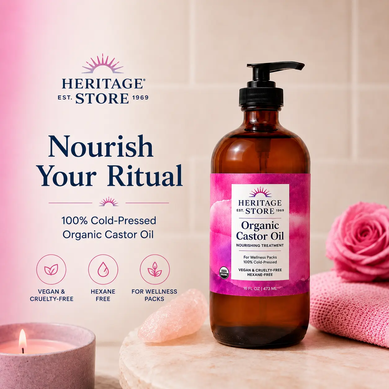 Heritage Store Organic Castor Oil - Nourishing Beauty Products, Wellness Body Moisturizer, Selfcare Treatment (16oz + Pump Now Available) Heritage Store Organic Castor Oil - Nourishing Beauty Products, Wellness Body Moisturizer, Selfcare Treatment (16oz + Pump Now Available)