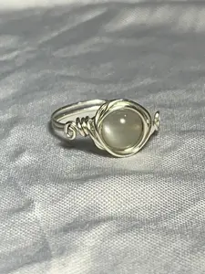 Moonstone size 6 silver-tone copper wire-wrapped ring