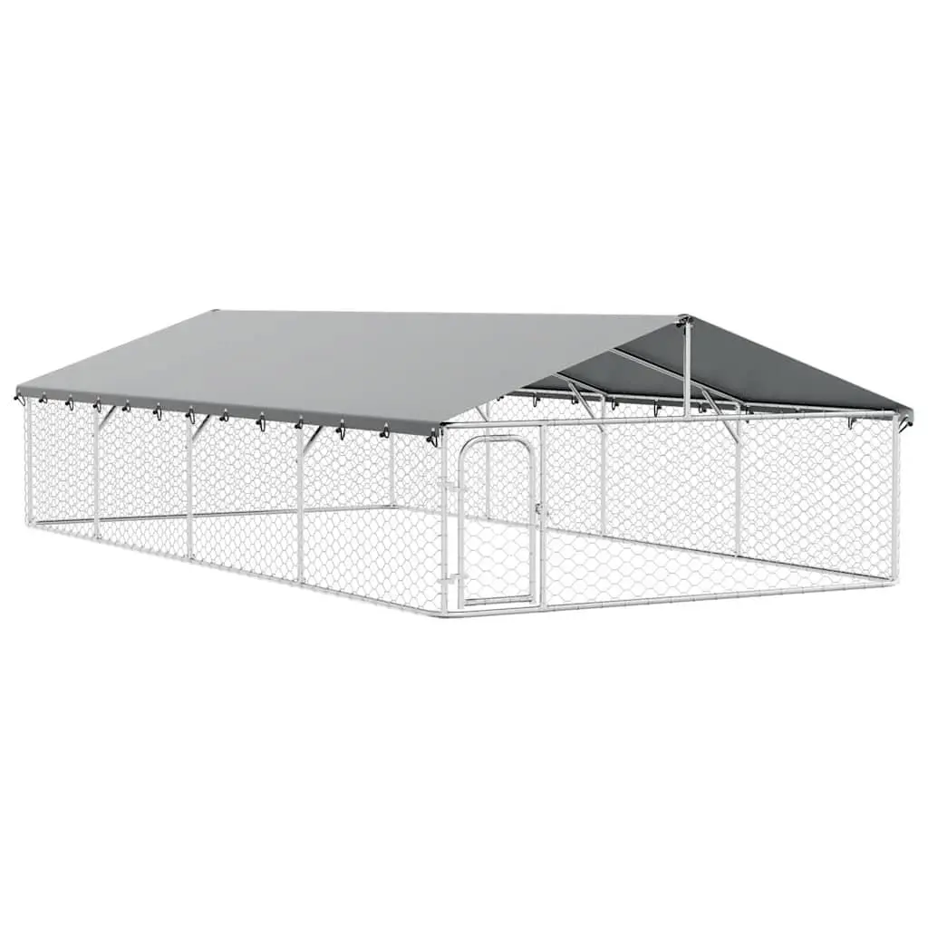vidaXL Outdoor Dog Kennel, Dog Pen Kennel Playpen House with Roof, Heavy Duty Dog Crate Outdoor Metal Pet Animal Cage Fence for Yard 171502