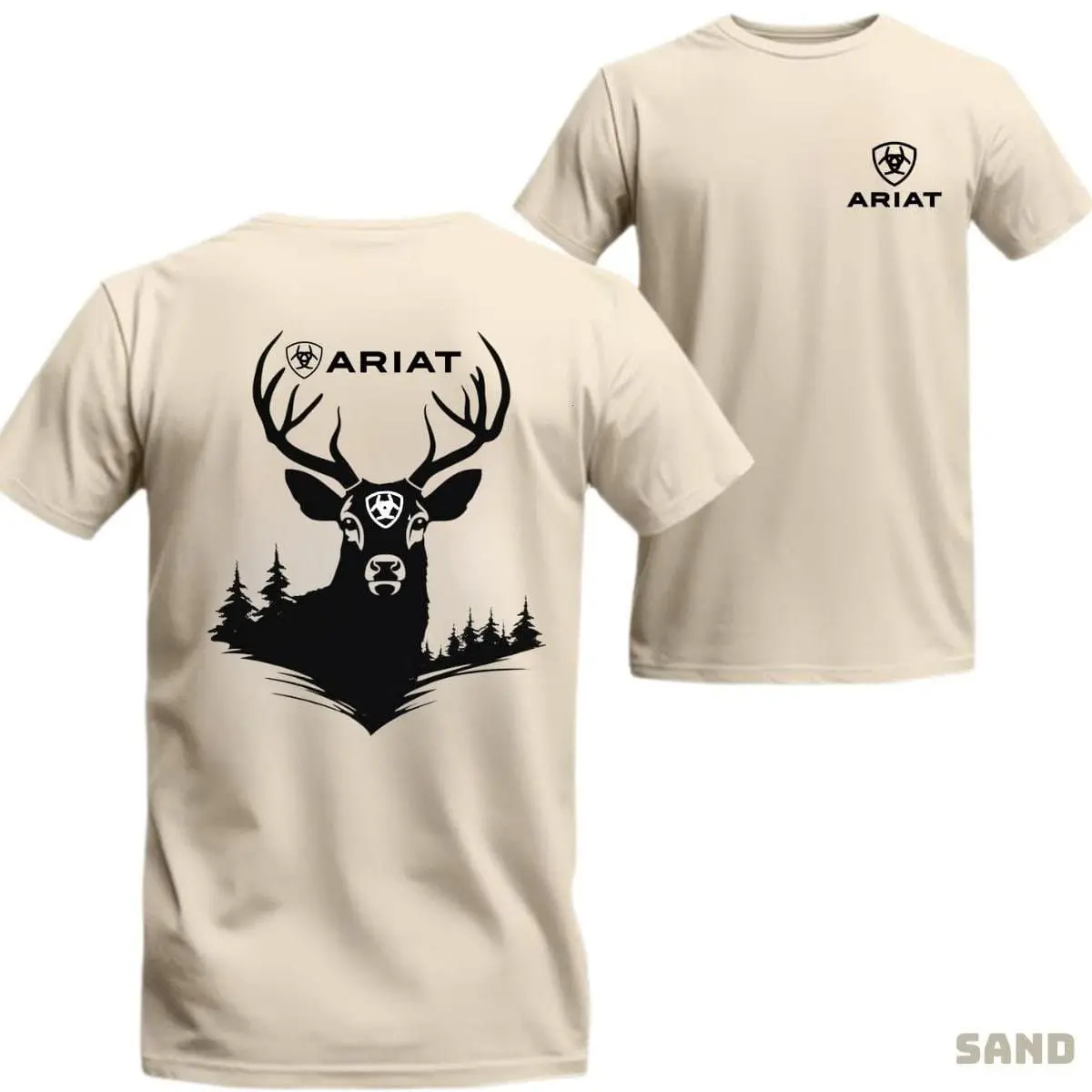 Ariat T-shirt - Unique Deer And Forest Graphic, Active Style, able, Unisex - Menswear, Top, Casual