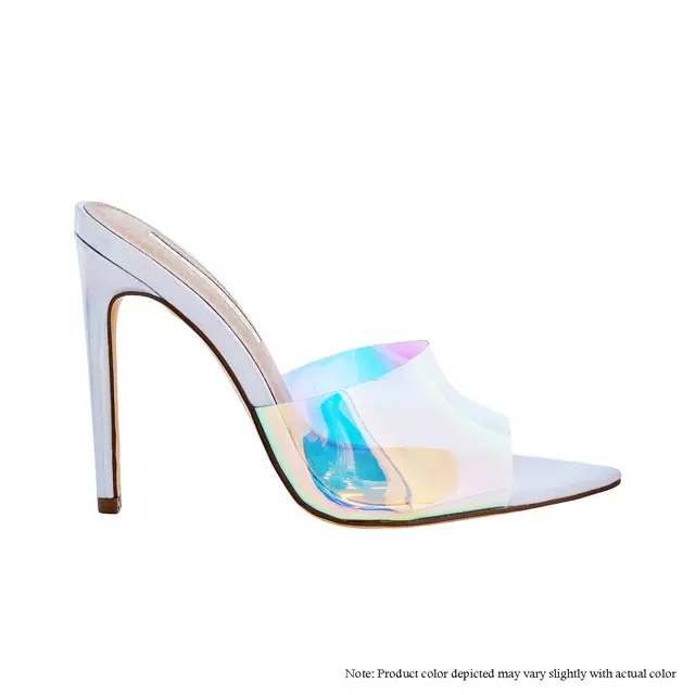 ICY Hologram 4.5 Inch Heel Sandals with Soft Insole for Comfort True to Size Hologram Color Women's Shoes