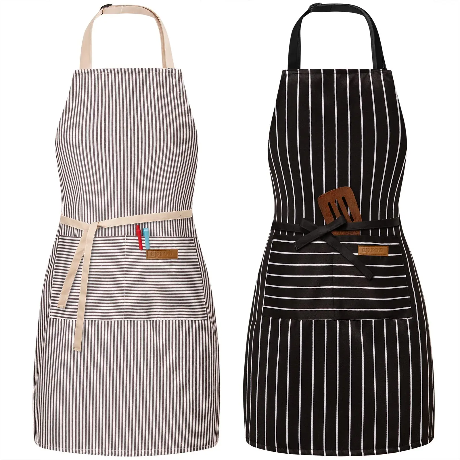 2 Pack Adjustable Bib Apron with 2 Pockets Chef Cooking Kitchen Restaurant Aprons for Women Men.