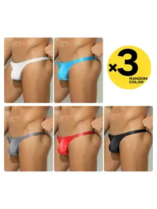 2/3/4 Pcs Random Color Men's Narrow Edge Solid Triangle Thong, T-back Hip Lifting Design, Smooth Breathable Slim Fit, Bikini Style Underwear for Sports, Fitness and Daily Casual Wear