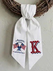 Personalized Embroidered Patriotic Wreath Sash, USA Flag Door Bow, America 250th Anniversary Decor, 4th of July Decor, Custom Gift Independence Day