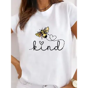 Bee Letter Love Trend 90s Women Clothes Clothing Print T Shirt Short Sleeve Summer Top Tee Basic Fashion Graphic T-shirt