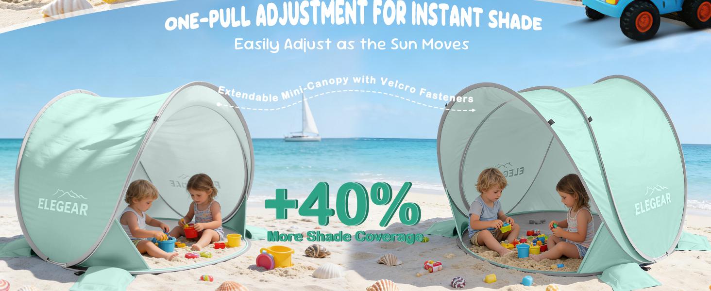 Elegear Pop Up Baby Beach Tent with Mini Canopy, UPF 50+ UV Protection, 1S Setup Portable Sun Shelter for Infant Outdoor Indoor Play - Blue
