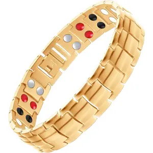 Jecanori Men's Titanium Steel Magnetic Bracelet - Double Row 4-Kind Magnets, Golden Cuff Bracelet, Stackable Trendy Fashion Jewelry, Stackable Bracelets