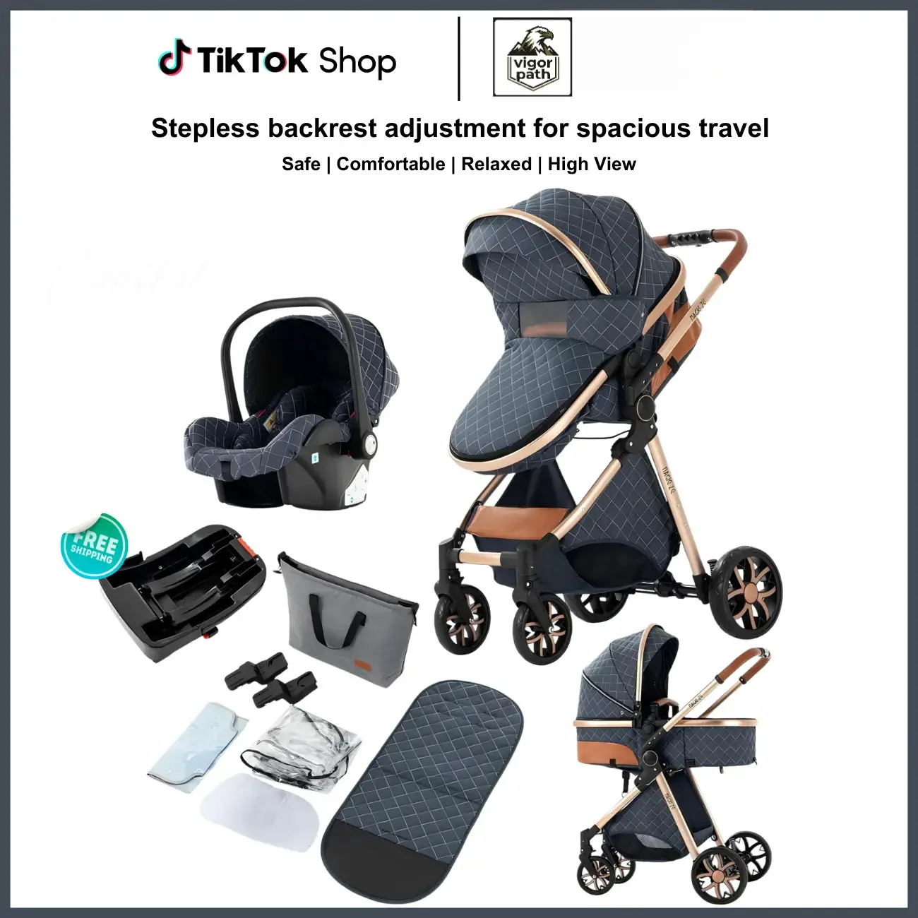 4-in-1 Portable Foldable Lightweight Infant Stroller - Premium Alloy Frame, 1-Click Folding, Adjustable, Sun Protection, 6-month Switch, Carrycot to Toddler, Outdoor Travel Gear with Accessories Combo Set