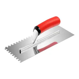 VEVOR Tile Tools, Stainless Steel Squared Notch Tile and Flooring Trowel, 10.9x 4.4 in Pro Grade Drywall Tool, Ergonomic Rubber Grip Comfort Handle, for Apply, Spread, Flatten, Smooth, Polish