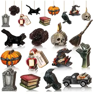 Maitys 36 Pcs Halloween Wood Ornaments for Tree Vintage Halloween Decorations Skull Cat Pumpkin Hanging Signs Witch Hat Halloween Wood Cutouts Gothic Halloween Decor for Home Christmas Tree Wooden Gifts